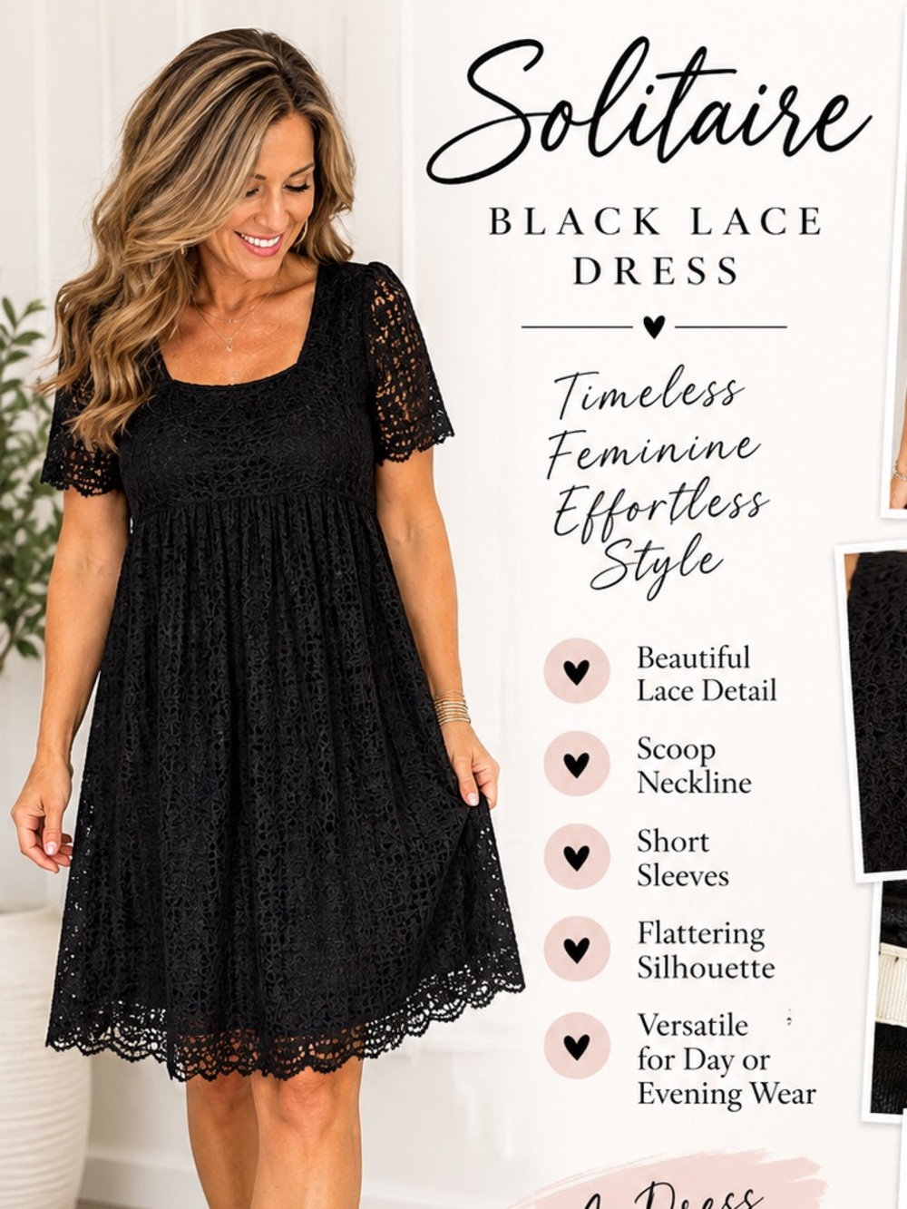 Solitaire Black Lace Short Sleeve Dress